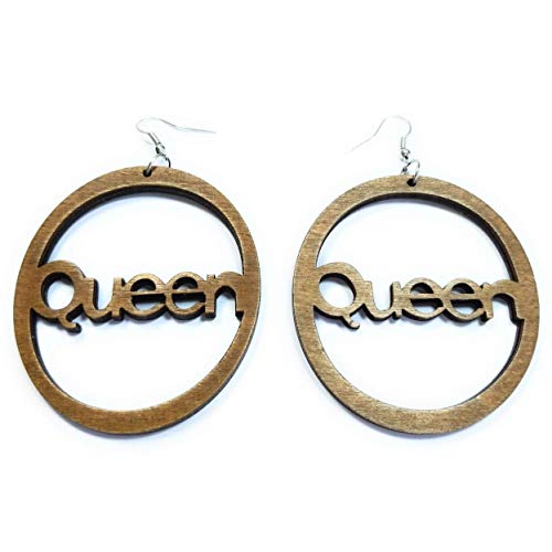 Queen Wood African American Natural Dangle Earrings (Brown, Black)
